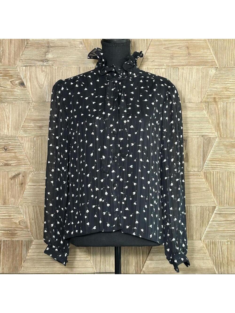 Girlwater Womens Y2K Romantic Sheer Floral Ruffle Blouse Black Large Whimsigoth